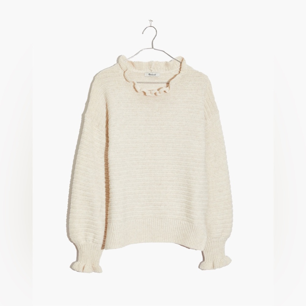 Madewell Ruffle-Neck Pullover Sweater in Cotton-Merino Yarn